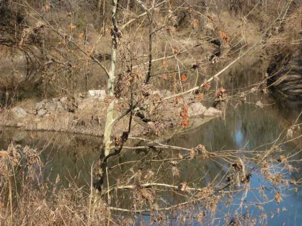 A pier of a ruined stone bridge.